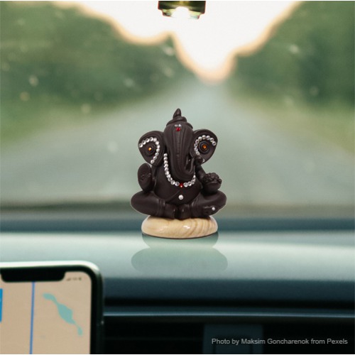 Small Brown Sitting Ganesha Statue For Car Dashboard