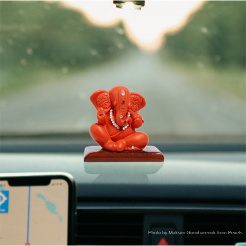 Red Diamond Studs Ganesh Idol For Car Dashboard