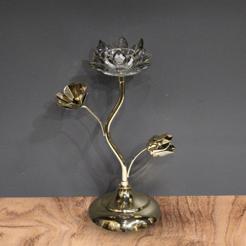 Silver Crystal Glass  Lotus Candle Holder stand For Home & Office Decor