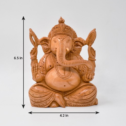 Wooden Decorative Ganesha Carving Idol For Car Dashboard
