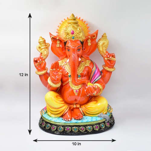 Orange Fiber Ganesha Idol For Home Decor 12inch