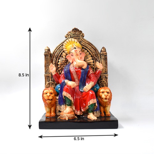 Sitting On Sinhasan Ganesha Idol for home and Office Decor