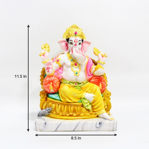Glossy Ganesha Sitting in Sinhasan Idol For Home Decor