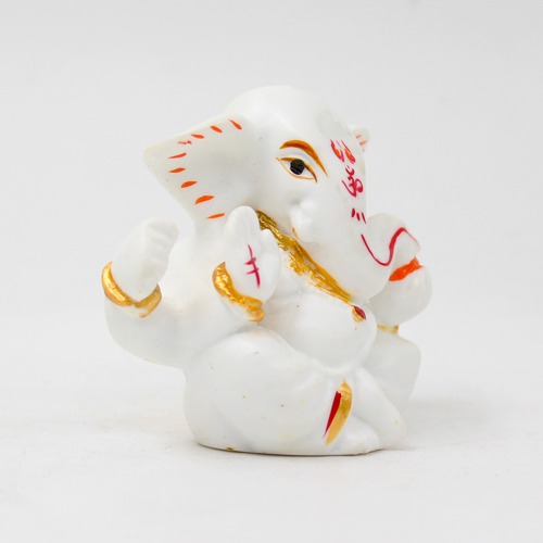 White Marble Finish Taklu Ganesh For Car Dashboard
