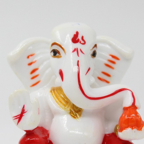 Glossy  Red Dothi Taklu Ganesha Idol For Car Dashboard