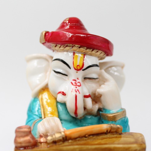 Multicolor Polyresin Munim Lord  Ganesha Idol For Home & Office Decor