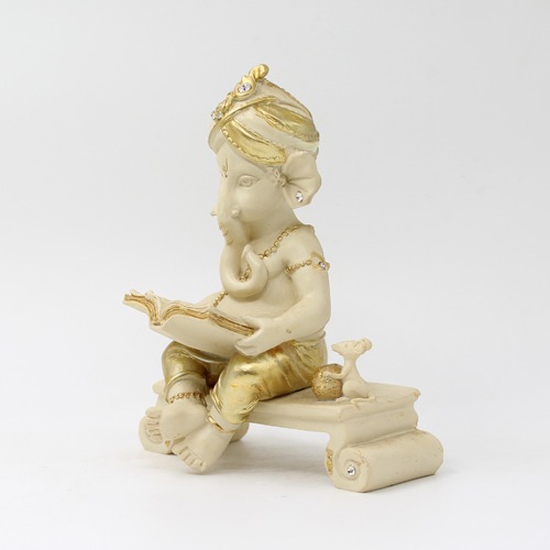 Bal Ganesha Reading Book Statue For Home Decor & Office Decor