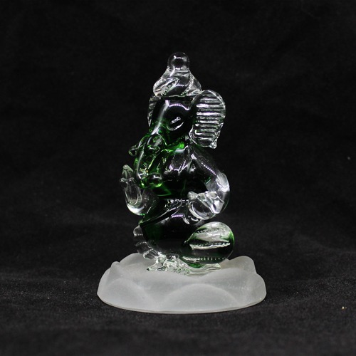 Green And White Blessing Glass Ganesha For Home Decor