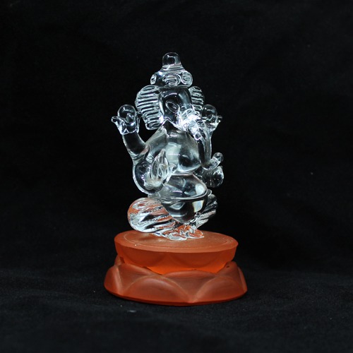 Orange Base Glass Ganesha Statue For Home Decor