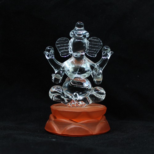 Orange Base Glass Ganesha Statue For Home Decor
