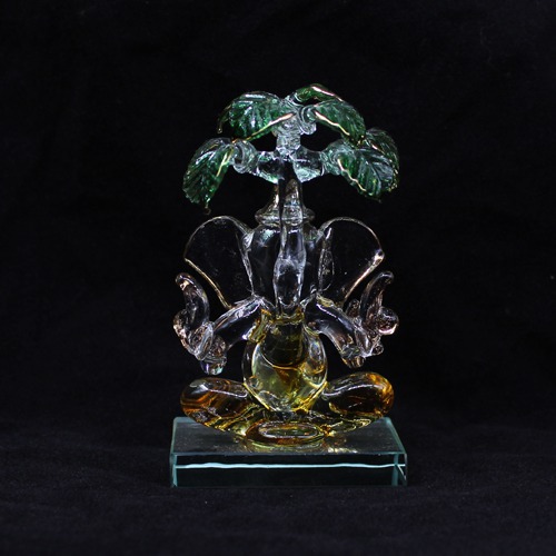 Multi colour Glass Sitting Ganesha Under The Tree For Home Decor