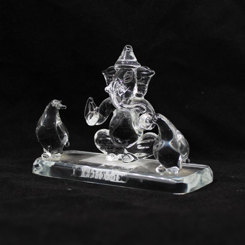 Glass Ganesha With Penguin For Home & Office Decor