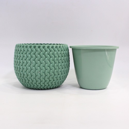 Mix White Green Plastic Planter Pot | Decorative Indoor Plastic Pots for Plants