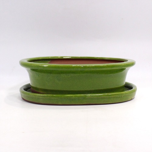 Ceramic Oval Shape Planter Pot With Saucer | Ceramic Brown Planter Pot with Pot Base(Plate) for Table and Home Decor