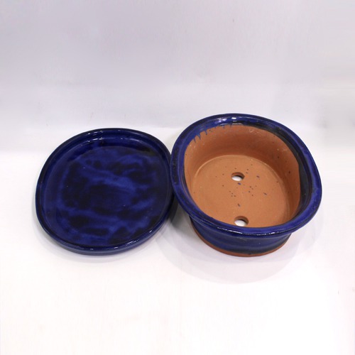Ceramic Oval Shape Planter Pot With Saucer | Ceramic Brown Planter Pot with Pot Base(Plate) for Table and Home Decor