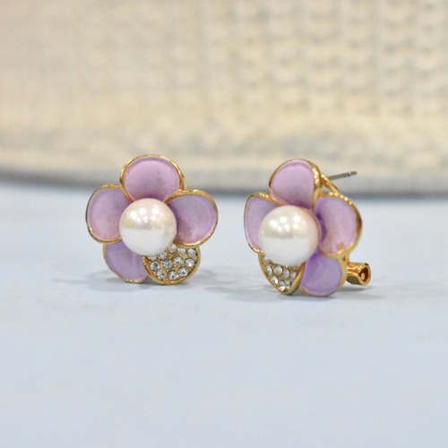 Purple Flower With Pearl Design Earrings | Earrings | Women's Earrings