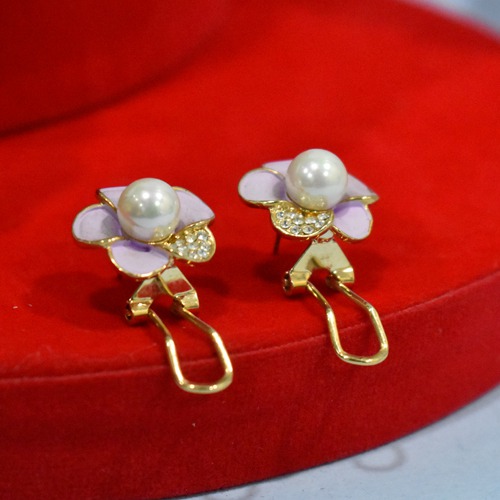 Purple Flower With Pearl Design Earrings | Earrings | Women's Earrings