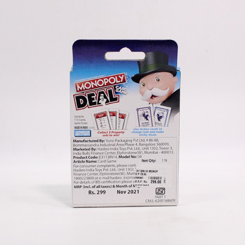 MONOPOLY Deal Card Game English for Families and Kids Ages 8 and Up, Fast Gameplay with Cards