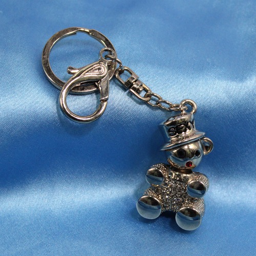 Silver Diamond studded Teddy Bear Keychain | Premium Stainless Steel Keychain For Gifting With Key Ring Anti-Rust | For Car Bike Home Keys for Men and Women