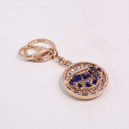 Blue Stone Studded Rose Gold Metal Keychain | Premium Stainless Steel Keychain With Diamond For Gifting With Key Ring Anti-Rust