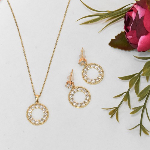 Circle Pendent Chain With Earrings Necklace Set | Pendant | Necklace Set | Earring