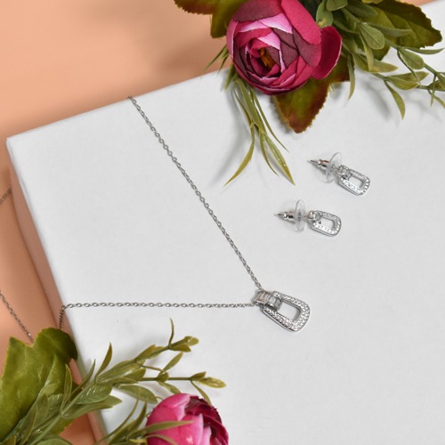 Diamond Studded Necklace Set | Single Necklace Set With Earrings