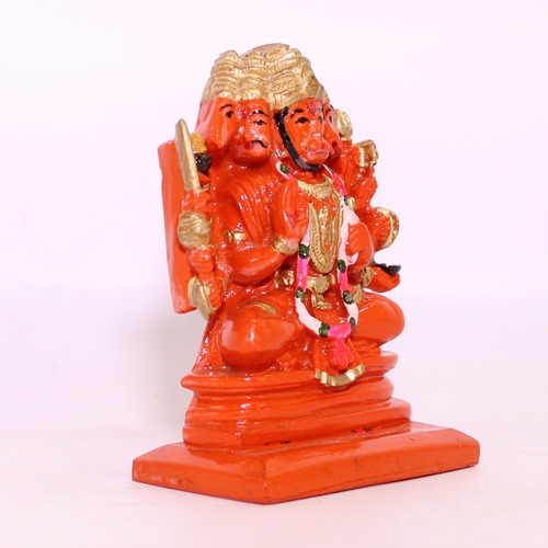 Orange Panchamukhi Hanuman Idol Hanuman Bajrangbali Statue Murti Idol for Home Office Decor Gift Puja Ghar