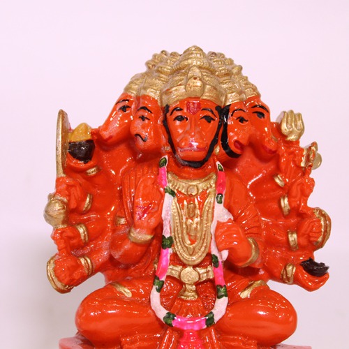 Orange Panchamukhi Hanuman Idol Hanuman Bajrangbali Statue Murti Idol for Home Office Decor Gift Puja Ghar