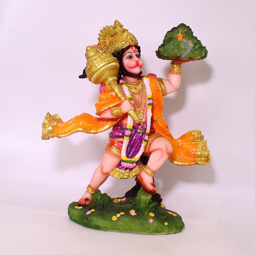 Lord Hanuman Holding Parvat Murti , Multicolour, Hanuman Statue, Fiber Hanuman