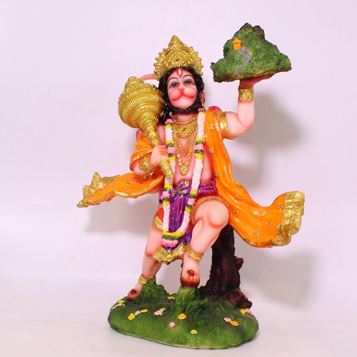 Lord Hanuman Holding Parvat Murti , Multicolour, Hanuman Statue, Fiber Hanuman