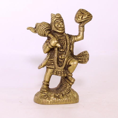 Lord Hanuman Holding Sumeru Parvat Brass Idol For Pooja Ghar, Home Decor