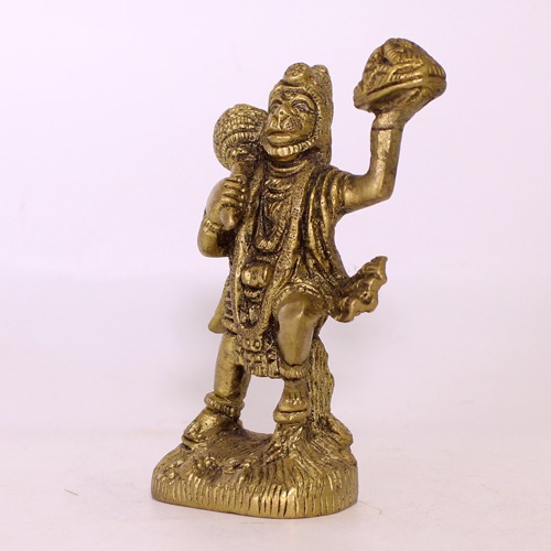 Lord Hanuman Holding Sumeru Parvat Brass Idol For Pooja Ghar, Home Decor