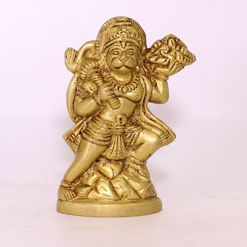 Brass Hanuman Ji Holding Sumeru Parvat Murti Decrotive Showpiece for Gift, Office & Home Decor