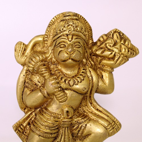 Brass Hanuman Ji Holding Sumeru Parvat Murti Decrotive Showpiece for Gift, Office & Home Decor