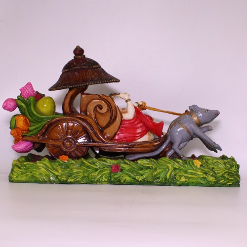 Lord Ganpati Sitting On Mouse Rath Showpiece For Home Decor