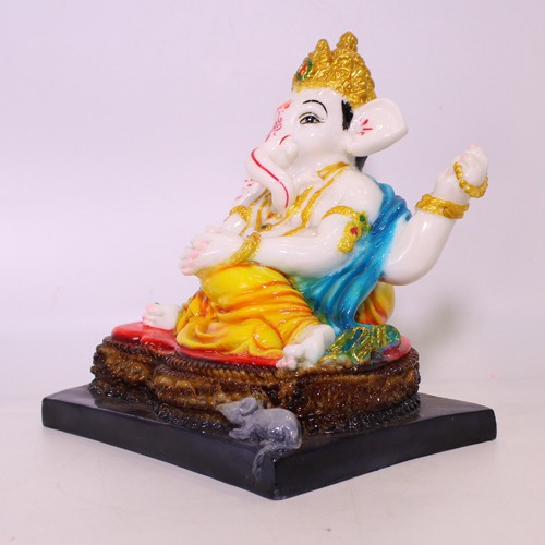 Glossy White Sitting  Lord Ganesha Idol For Home Decor