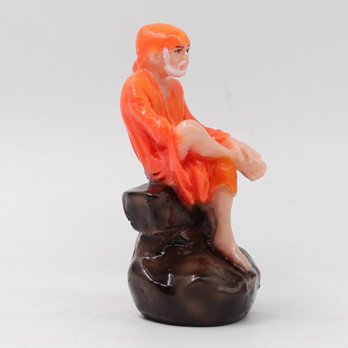 Glossy Orange Sai Baba Sitting On Stone , Sai Baba Statue For Pooja Room Home Temple idol