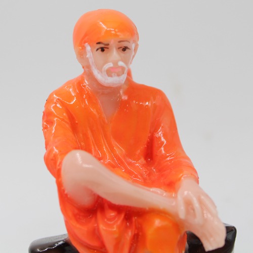Glossy Orange Sai Baba Sitting On Stone , Sai Baba Statue For Pooja Room Home Temple idol
