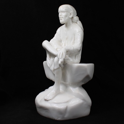 White Sai Baba Sitting Stone Sai Baba Idol/Murti for Home and Office Decor/Used in Pooja