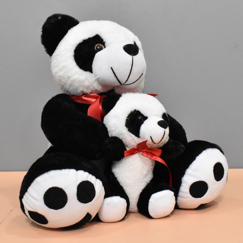 Fabric Soft Push Stuffed Panda Mother With Baby | Washable Toy For Kids