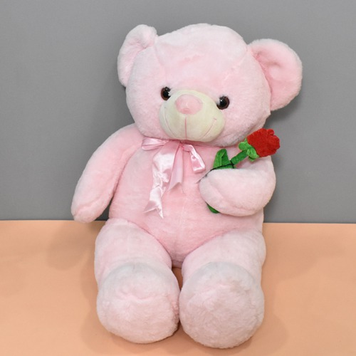 Baby Pink Teddy Bear With Red Rose Soft Toy