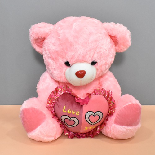 Pink Teddy Bear With Love Heart Soft Toy