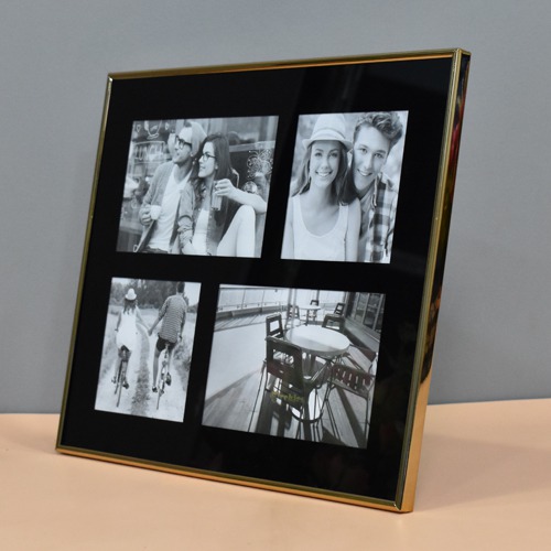 Black Shine Gold-Tone  Wooden Wall Collage Photo Frame for Birthday | Anniversary | House Warming (4 Photographs, Black)
