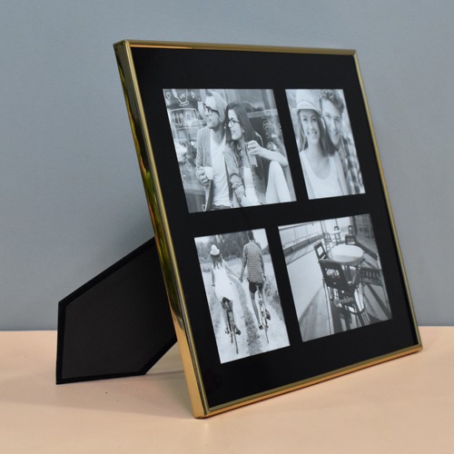 Black Shine Gold-Tone  Wooden Wall Collage Photo Frame for Birthday | Anniversary | House Warming (4 Photographs, Black)