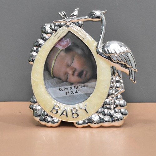 Silver Plated Baby Photo Frame - Oval( Photo Size 3 x 4 inches)