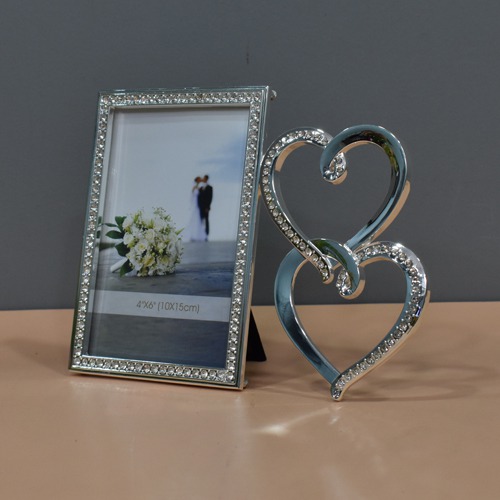 Silver 2 Heart Romantic Heart Table Top  Photo Frame( Photo Size : 6 x 4 inches)