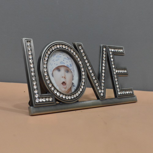 Silver Diamond Studded LOVE  Table Top Photo Frame For Home& Office Decor