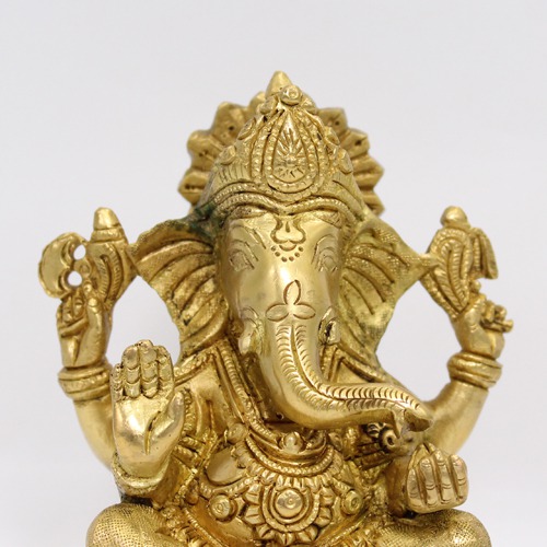 Golden Brass Ganesh Idol For Home, Pooja Ghar