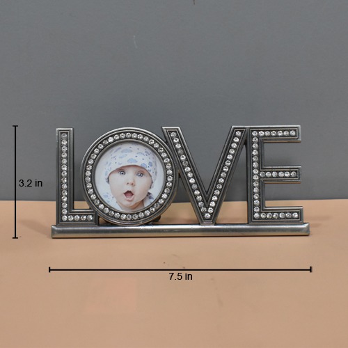 Silver Diamond Studded LOVE  Table Top Photo Frame For Home& Office Decor