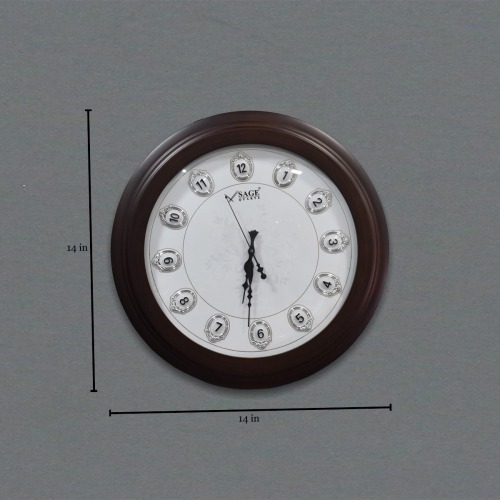 Antique Style Sage Quartz Wooden Wall Clock( 14 x 14 , Brown)